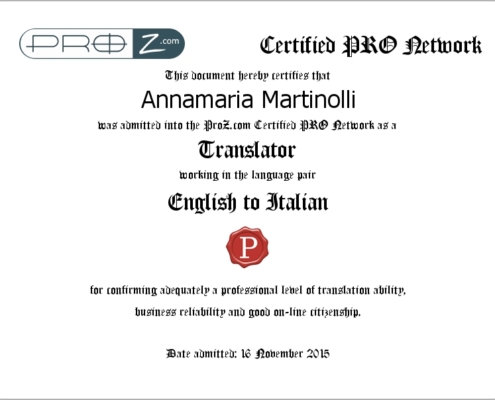 Certificato inglese sito traduttori Pro